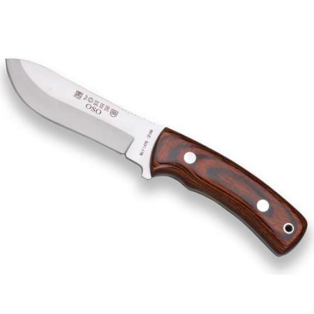 COMPRAR Cuchillería CUCHILLO DE MONTE JOKER OSO, MANGO MADERA ROJA, HOJA INOX DE 12 CM.FUNDA DE CUERO.